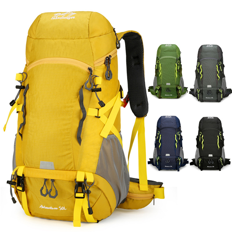Rain Cover Backpack - 男性用防水キャンプバックパック,大きなショルダーバッグ,レインカバー,トレッキング,登山,ハイキング,アウトドア,旅行,スポーツ,50l
