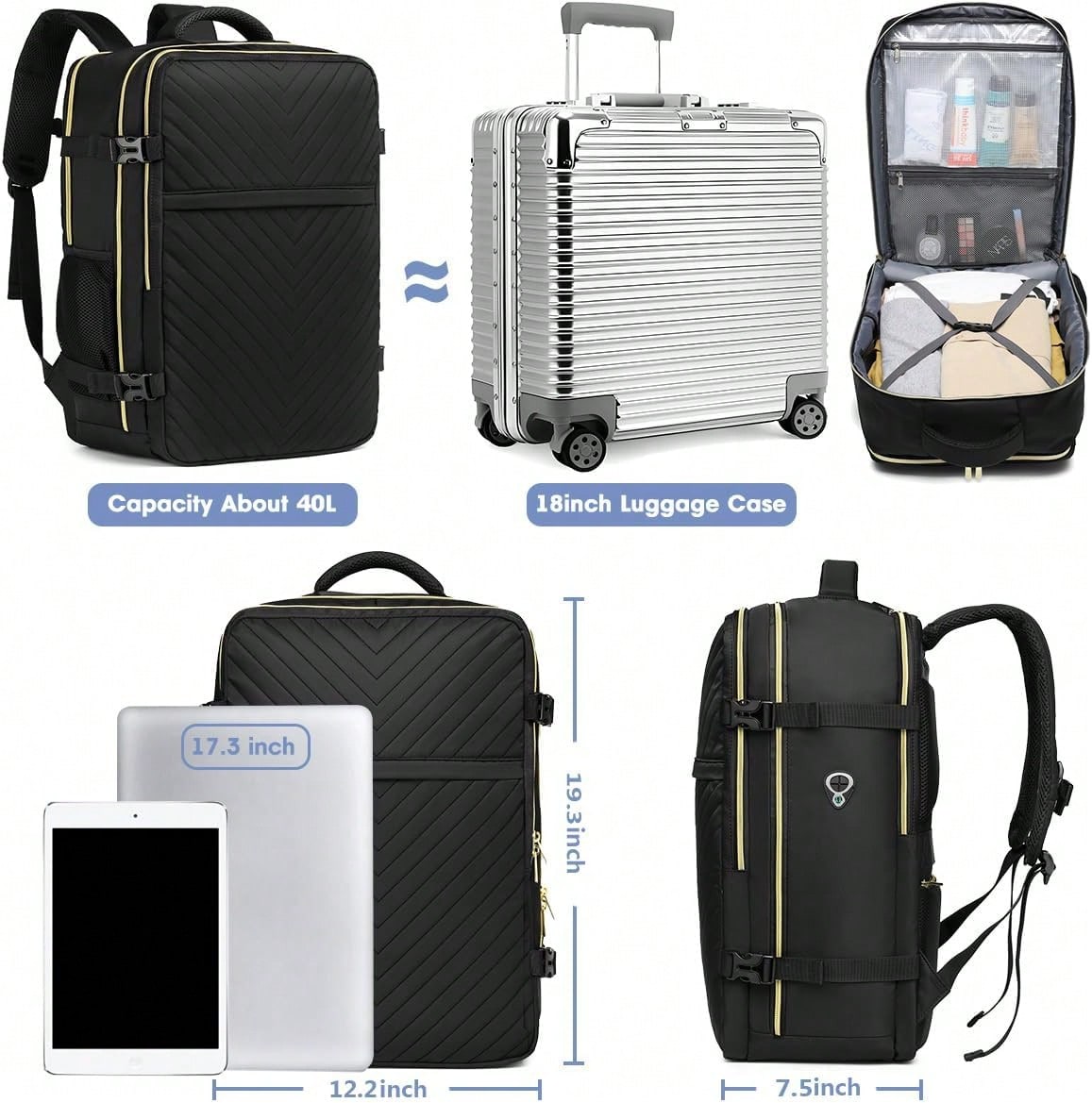 大型機内持ち込みトラベルバックパック - 機内持ち込み可能  - Travel Backpack Anti Theft のレビューと価格