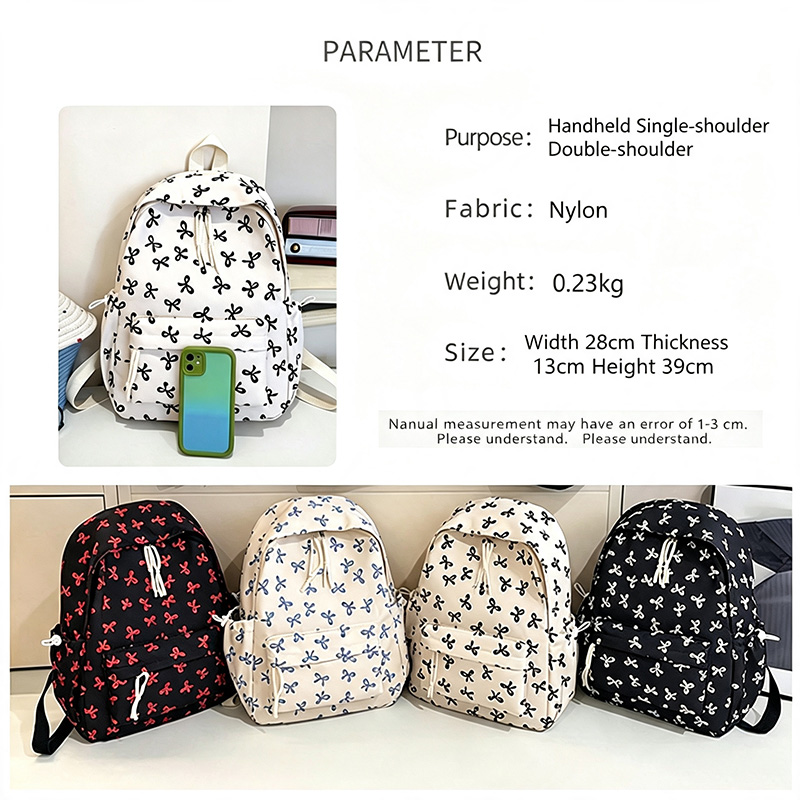 かわいいリボン柄バックパック ナイロン製カジュアルデイパック - School Backpack Teen のレビューと価格